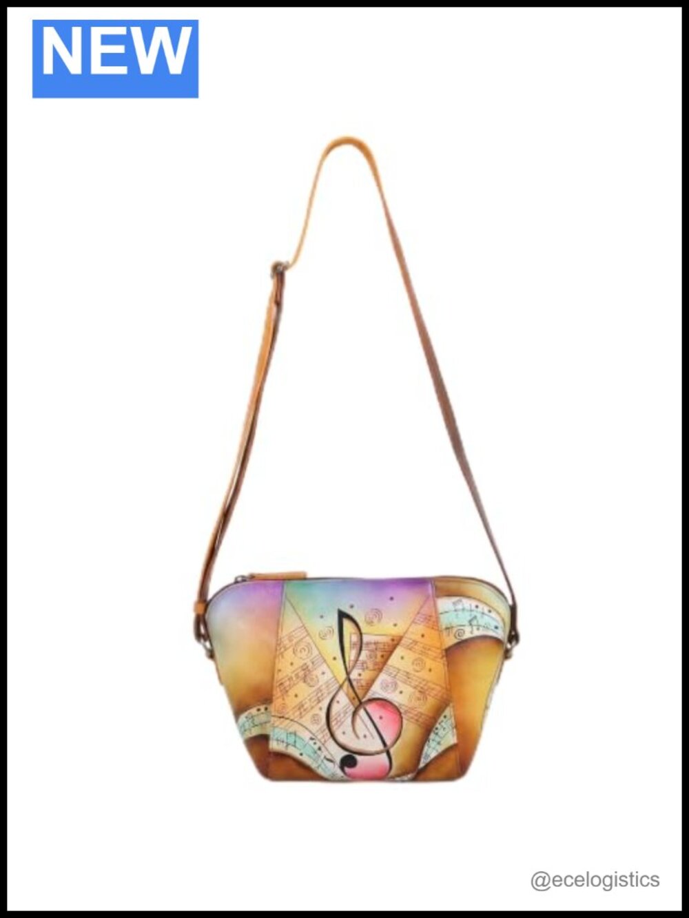 Hand Painted Genuine Leather Crossbody Bag Musical Artwork Sling Purse Women